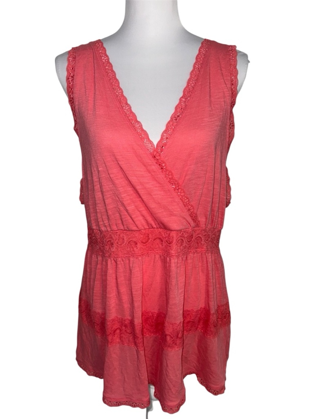 Torrid Coral Lace Trim Wrap Front Babydoll‎ Tank Top Size 1 Plus NWT